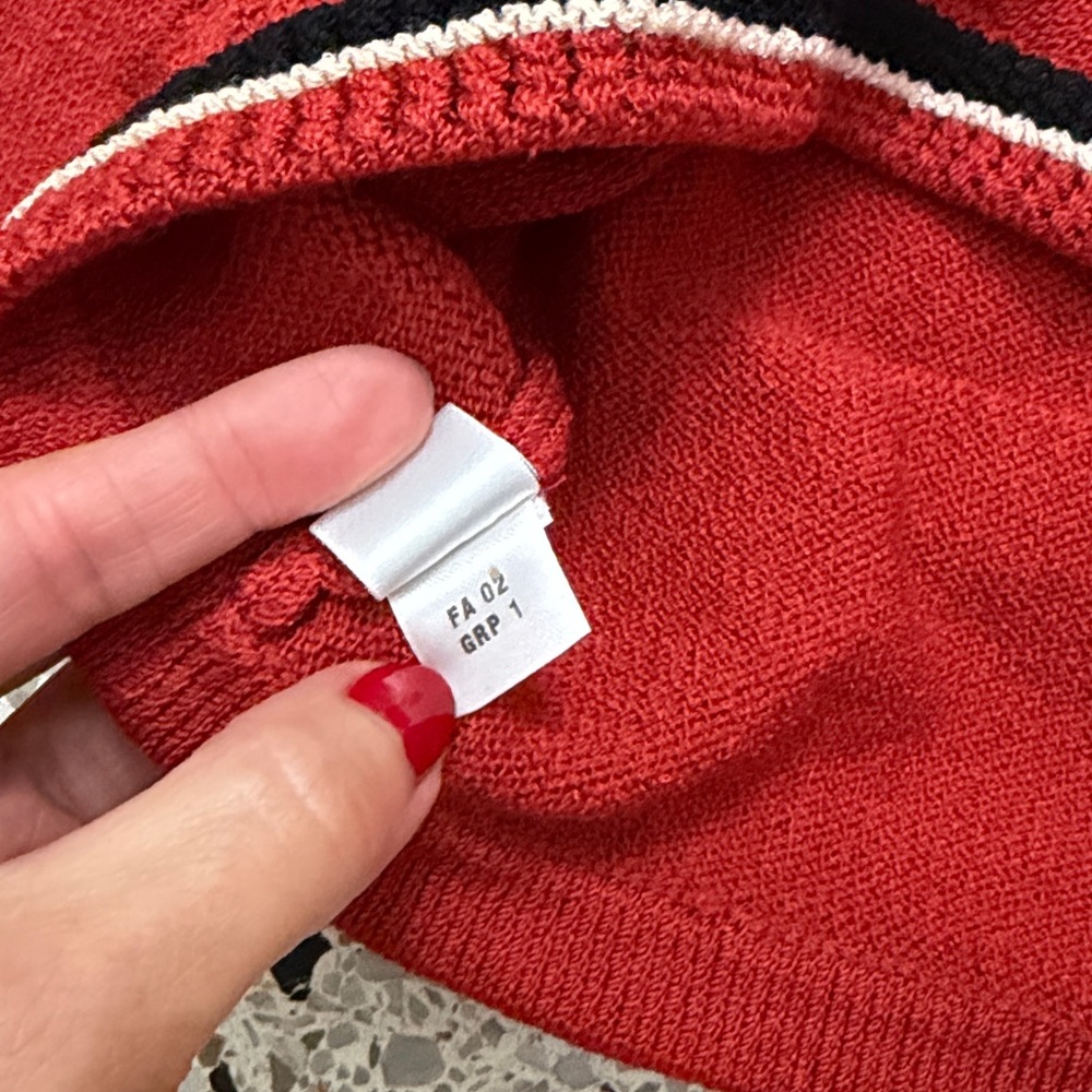 St John Collection red navy gold button hardware zip front knit sweater 2 - Picture 10 of 10